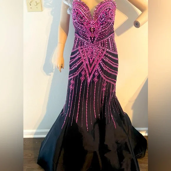 NWT Rachel Allan black & pink Formal Gown - Picture 5 of 14